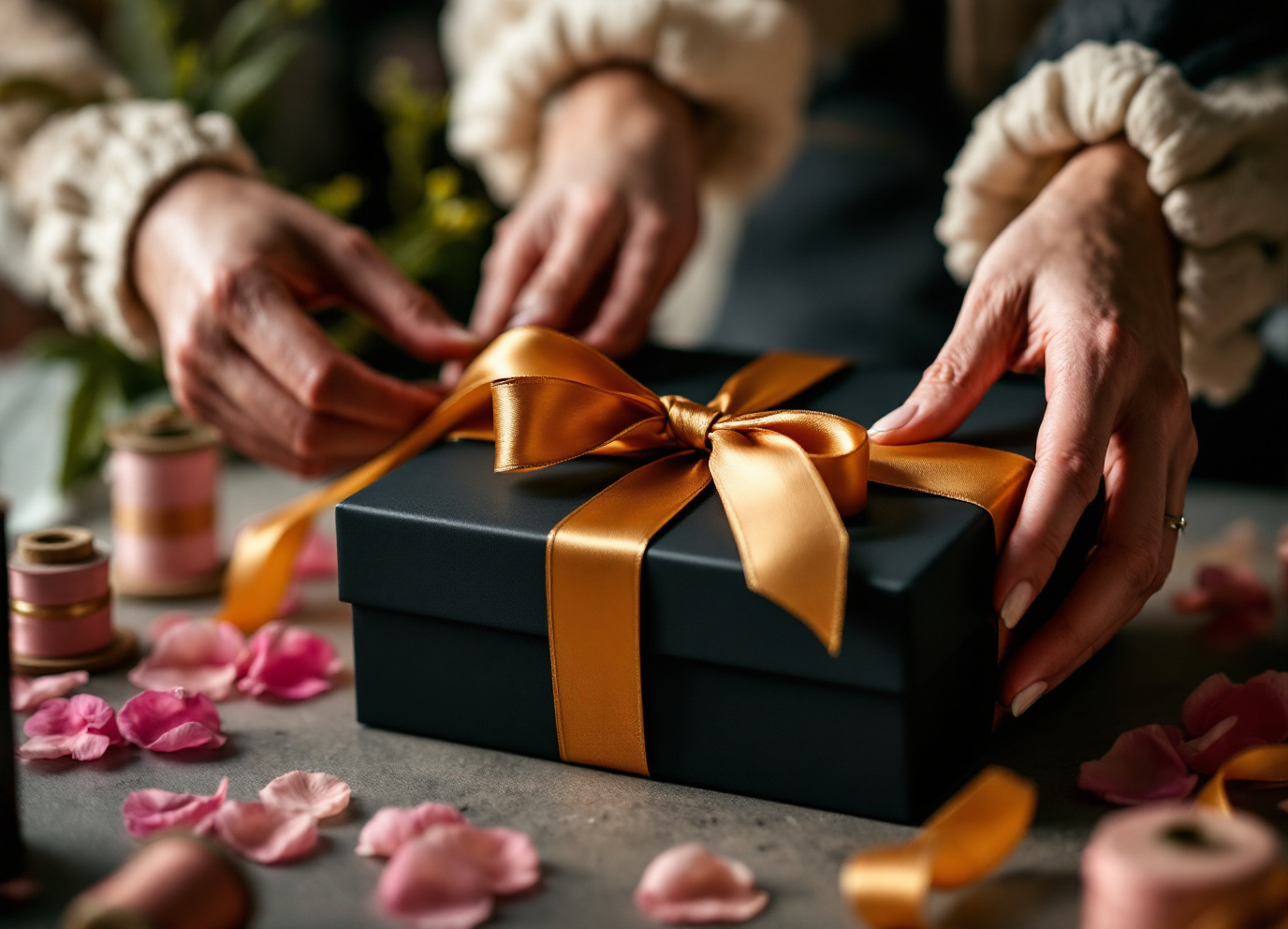Artisan crafting a Maison Fleur gift box